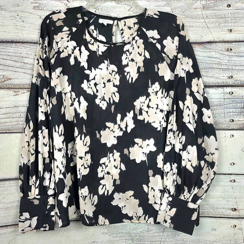 Maurices Large Black Floral Long Sleeve Blouse Keyhole